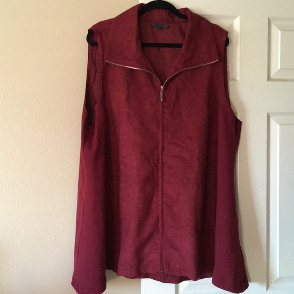 FOR CYNTHIA Jackets & Blazers - NWOT FOR CYNTHIA  deep red long vest in size 3x